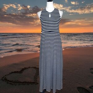 Lands' End Black & White Cotton Blend Halter Dress With Pockets